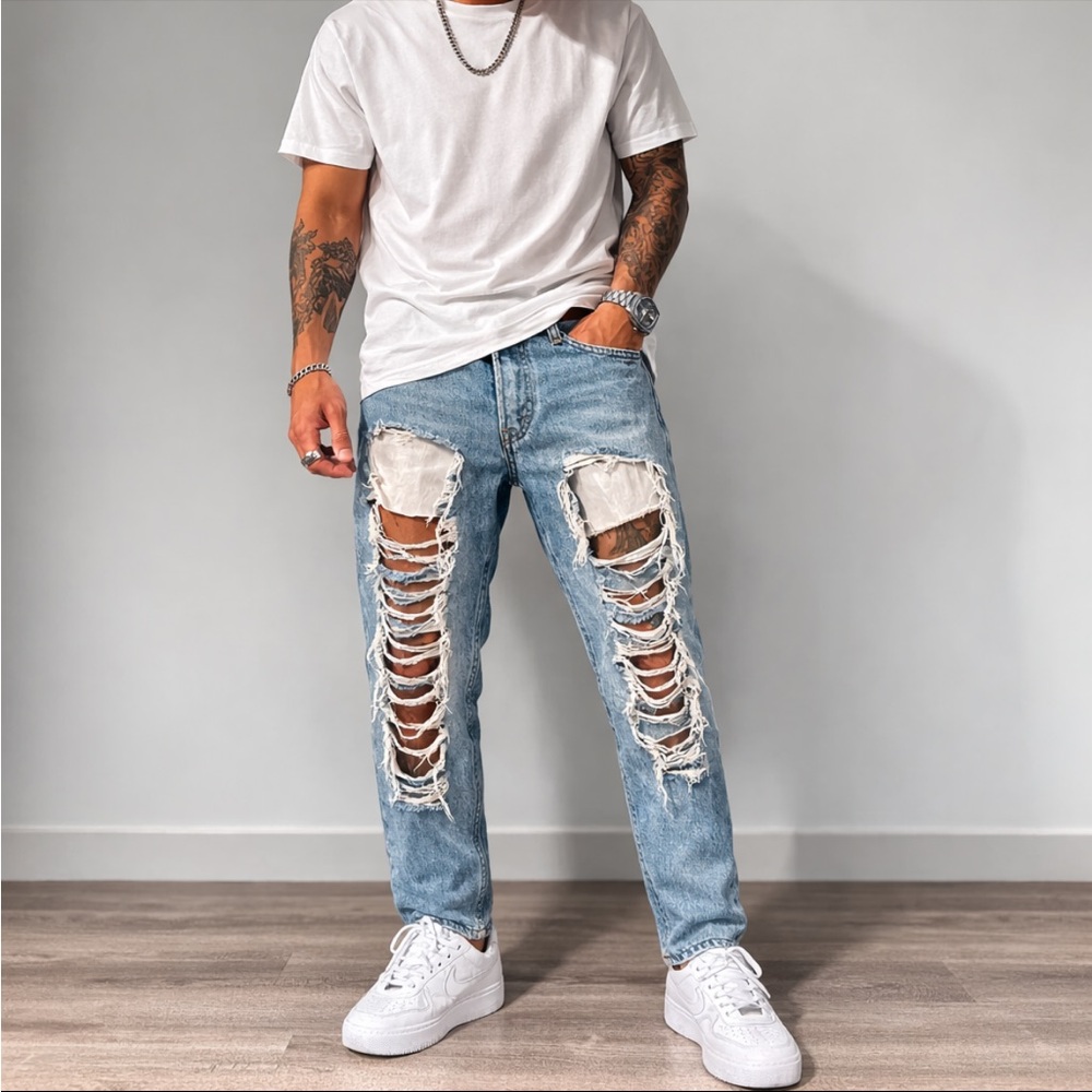 Levi’s 502 Hi-Ball Distressed Jeans Men’s W33 Tapered Streetwear Ripped Denim